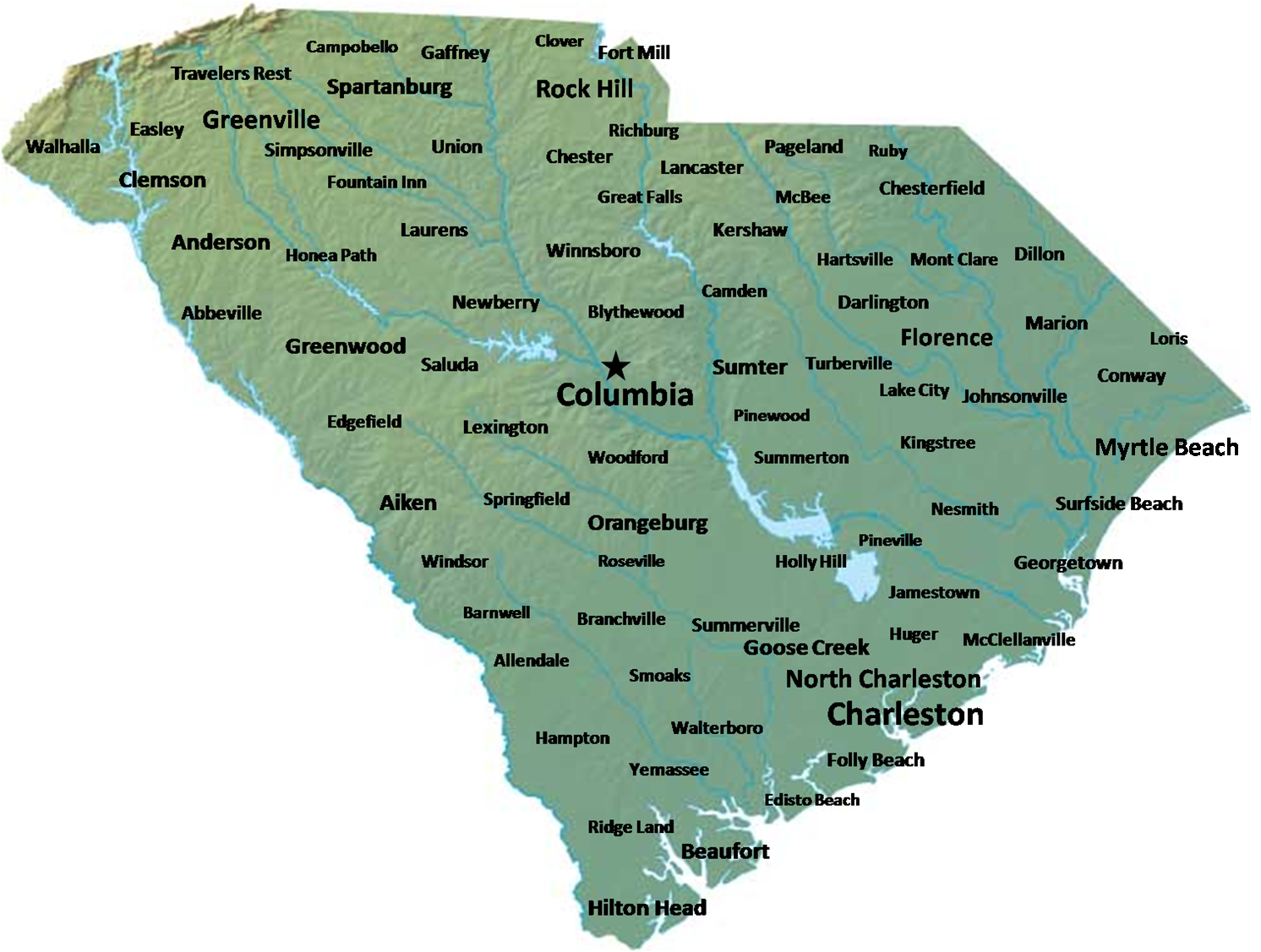 Map Of South Carolina Map Cities And Towns Worldofmaps 