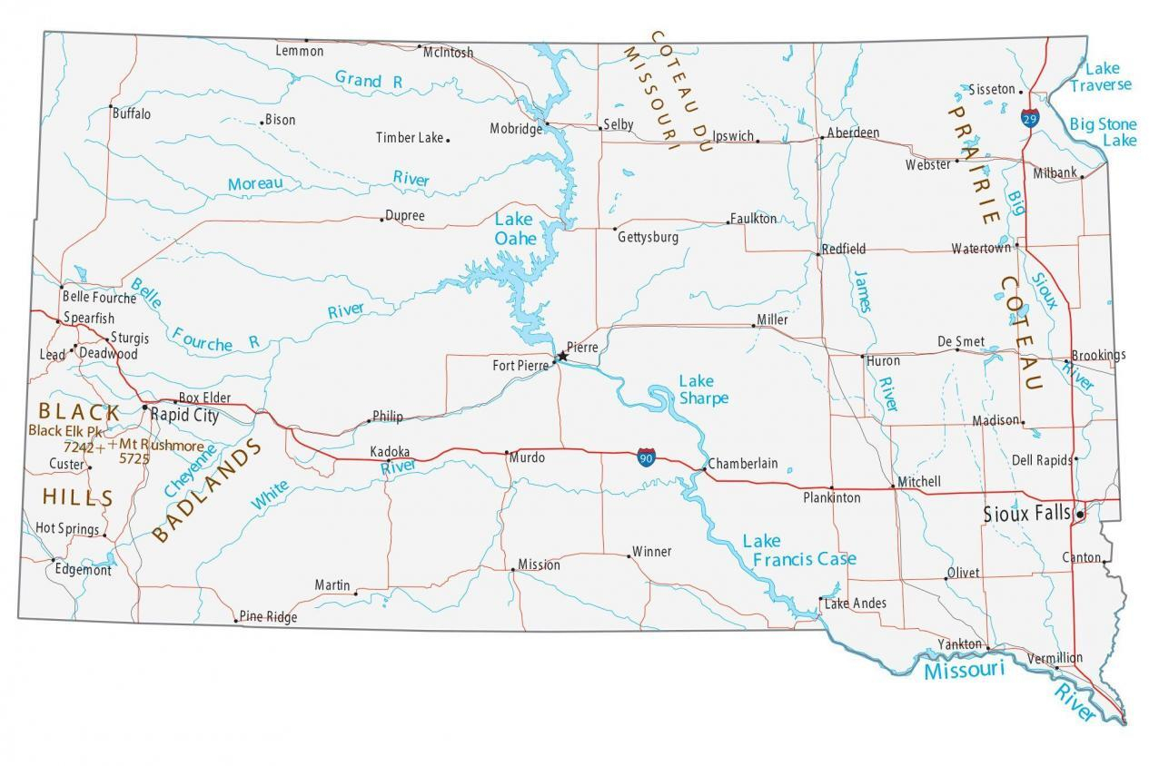 Map Of South Dakota Cities And Roads GIS Geography