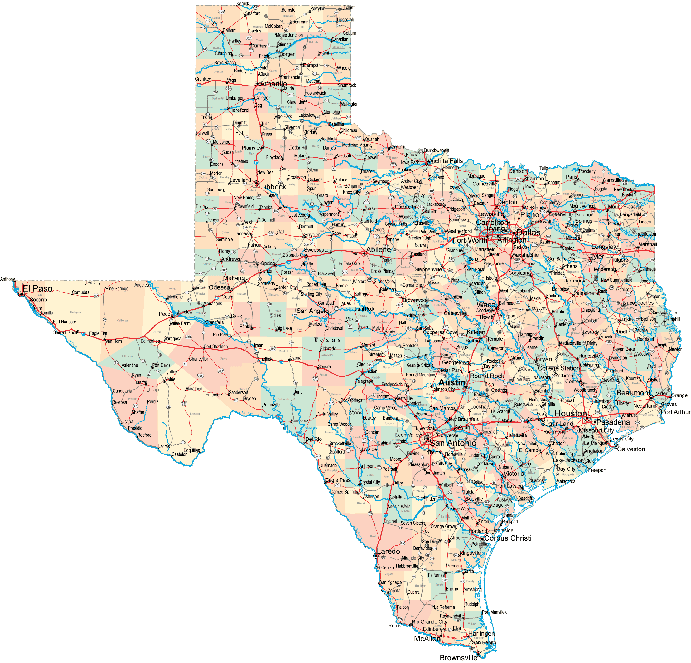 Map Of Texas Cities And Counties Mapsof