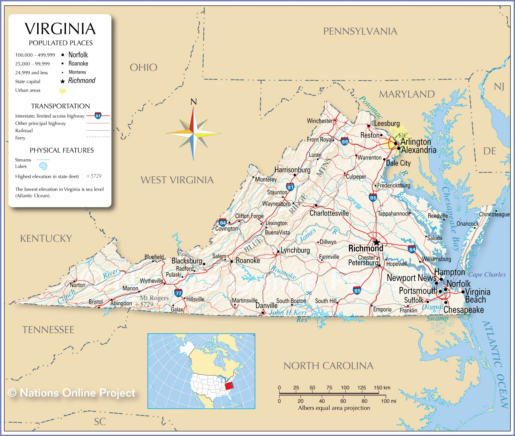 Map Of The Commonwealth Of Virginia USA Nations Online 