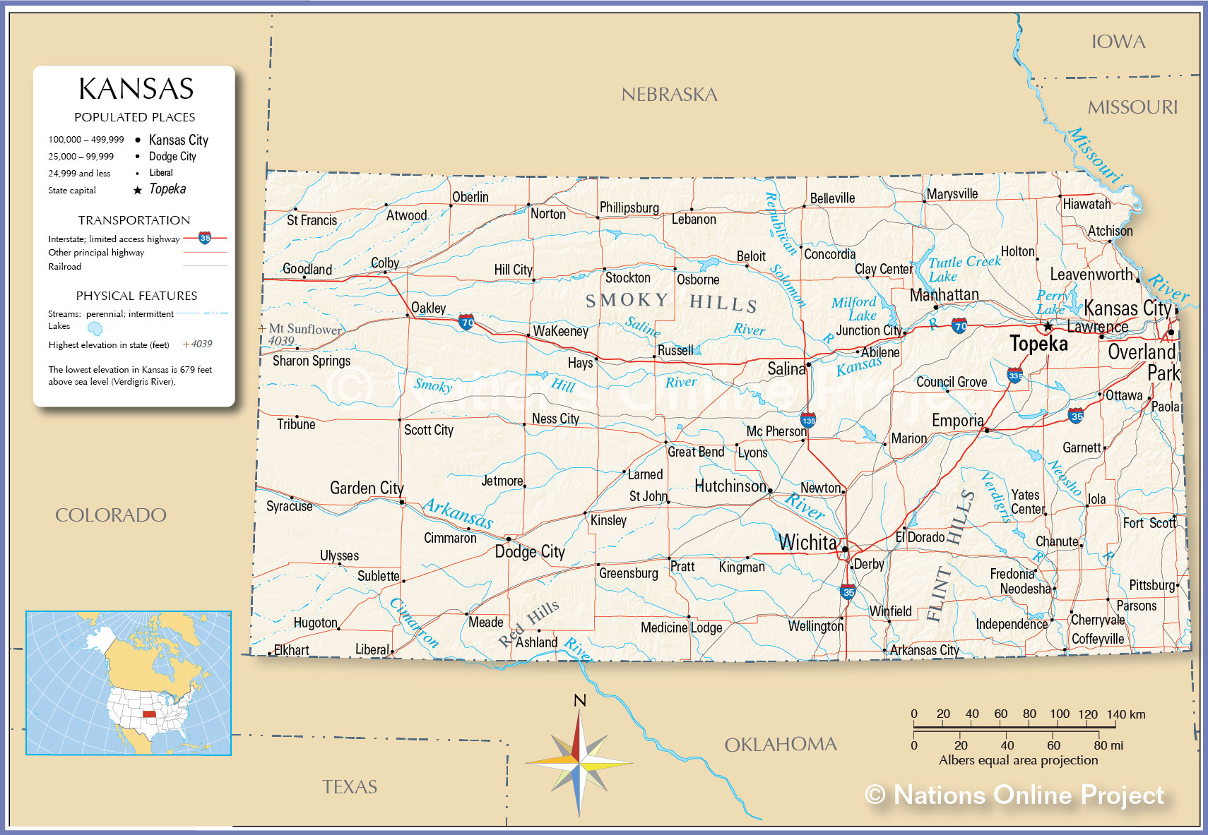 Map Of The State Of Kansas USA Nations Online Project