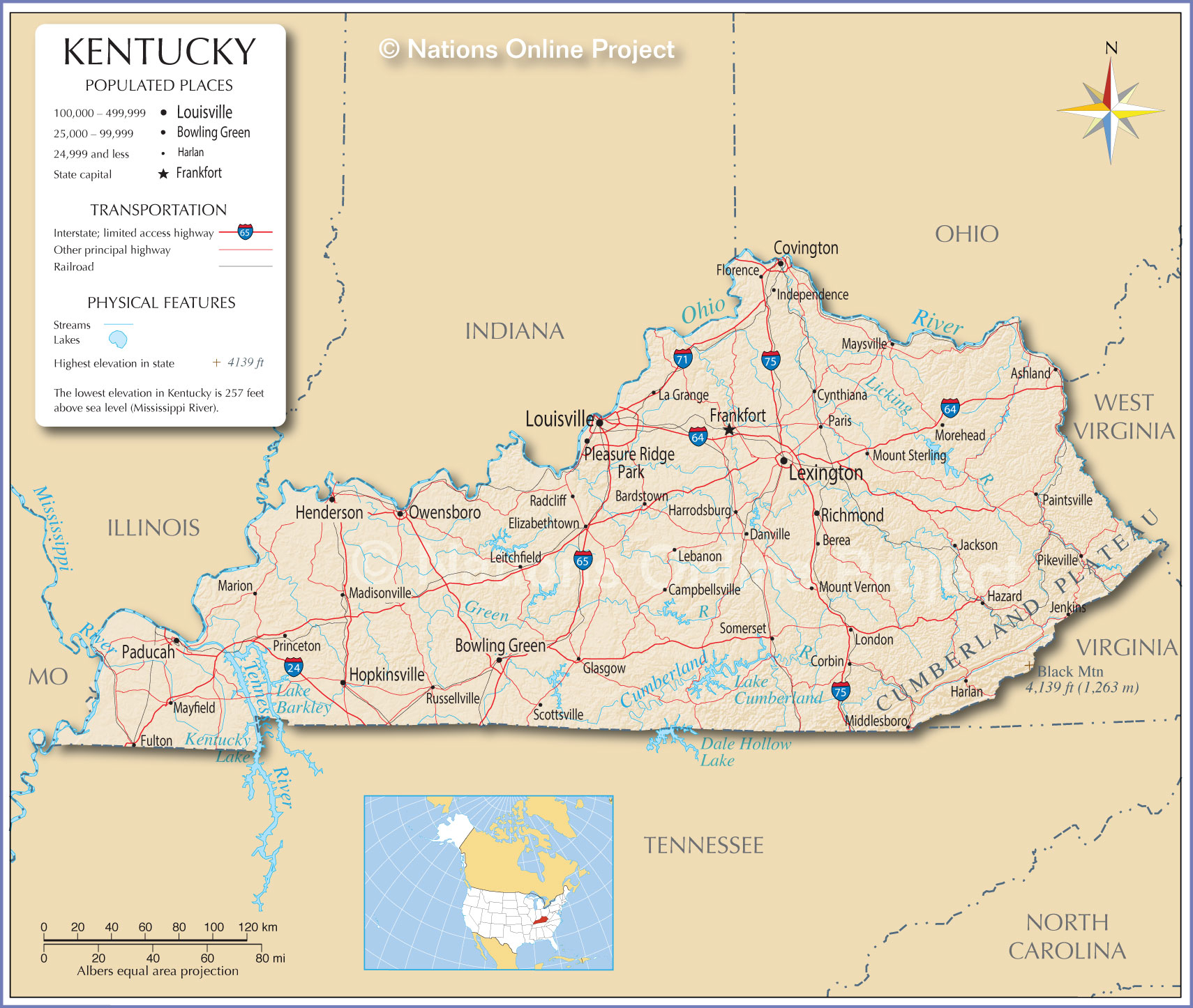 Map Of The State Of Kentucky USA Nations Online Project