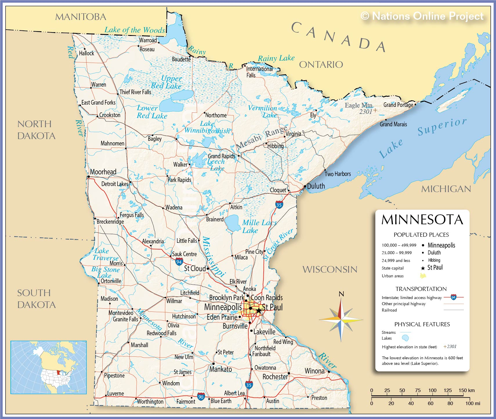 Map Of The State Of Minnesota USA Nations Online Project