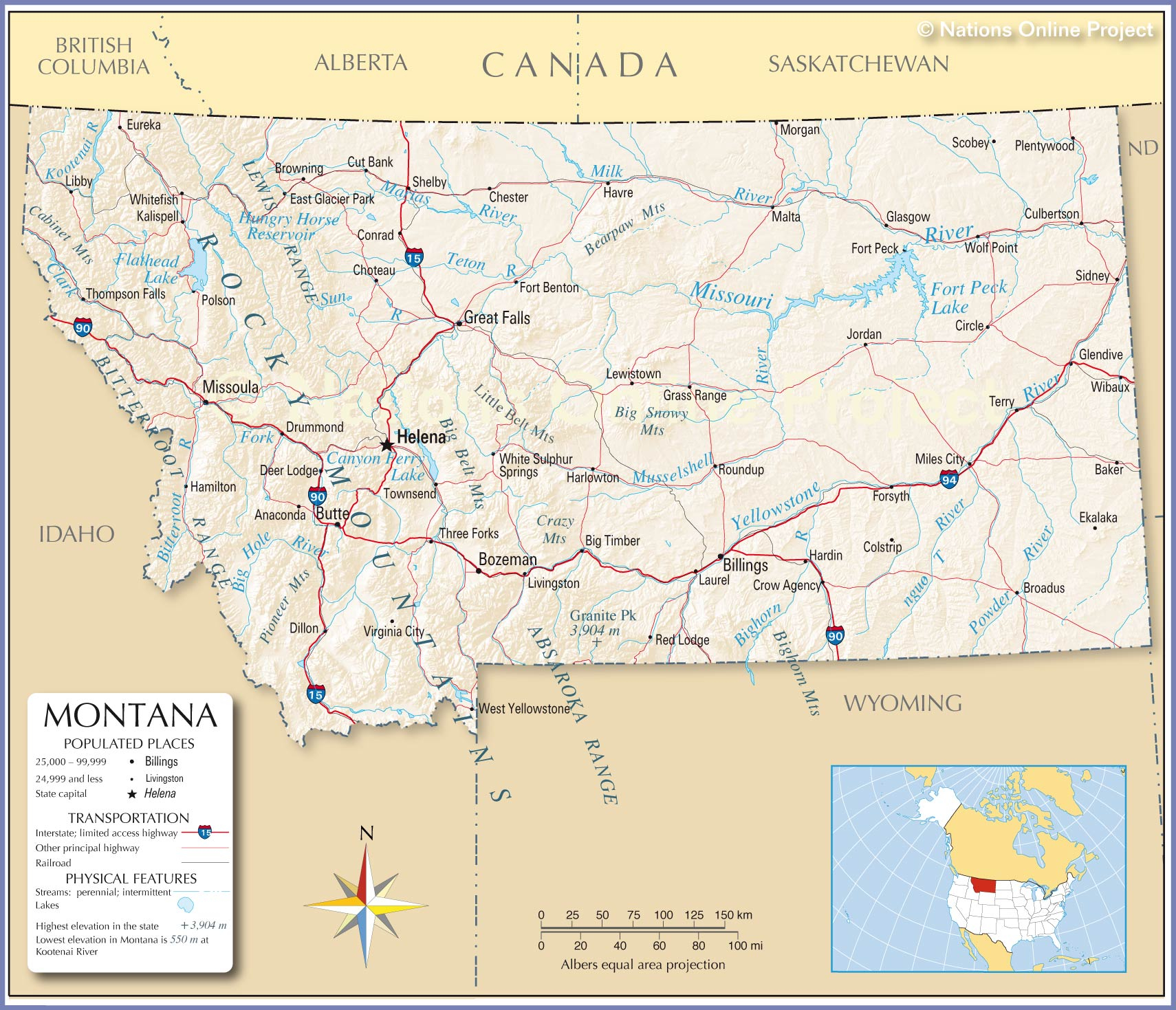 Map Of The State Of Montana USA Nations Online Project