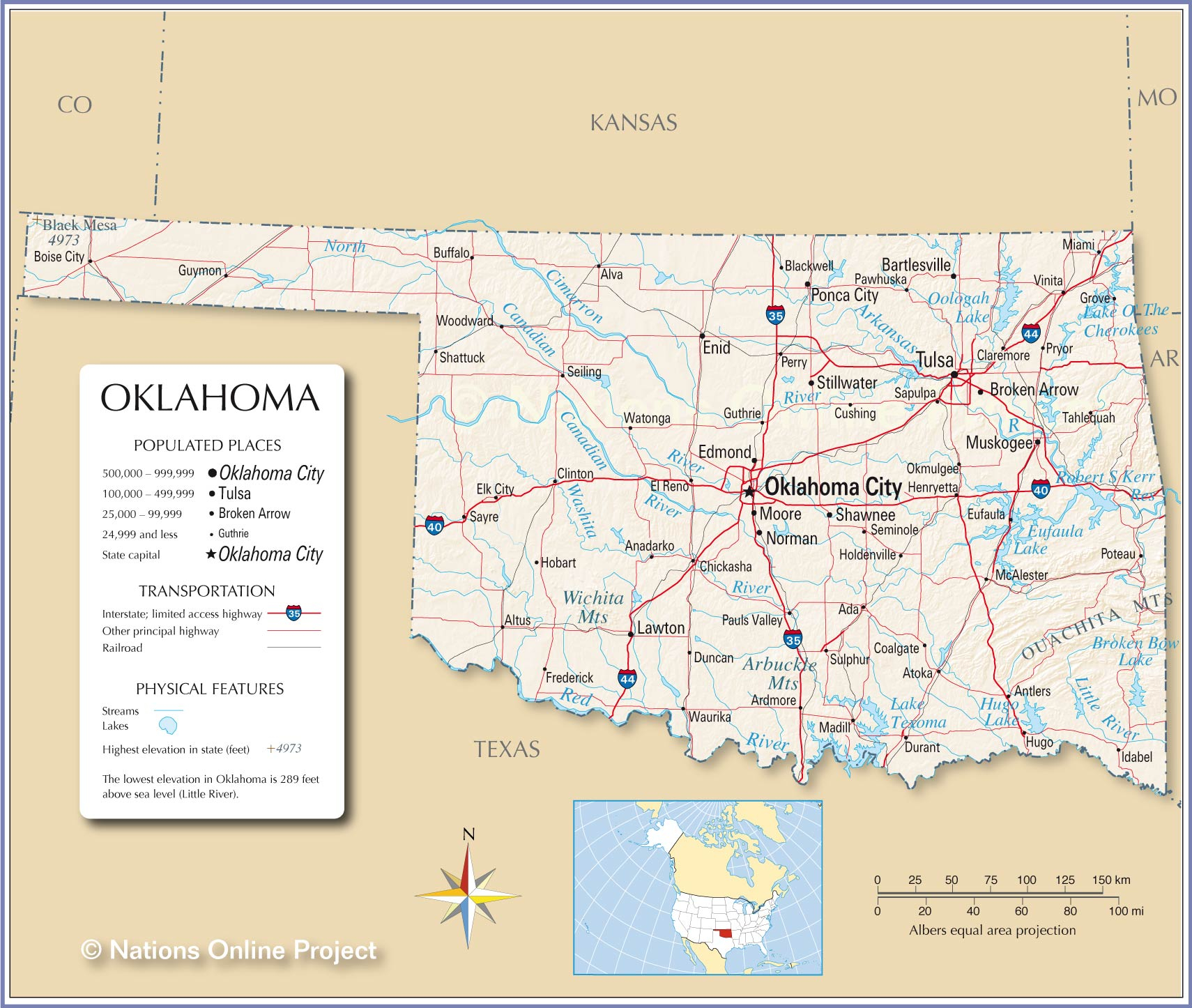 Map Of The State Of Oklahoma USA Nations Online Project