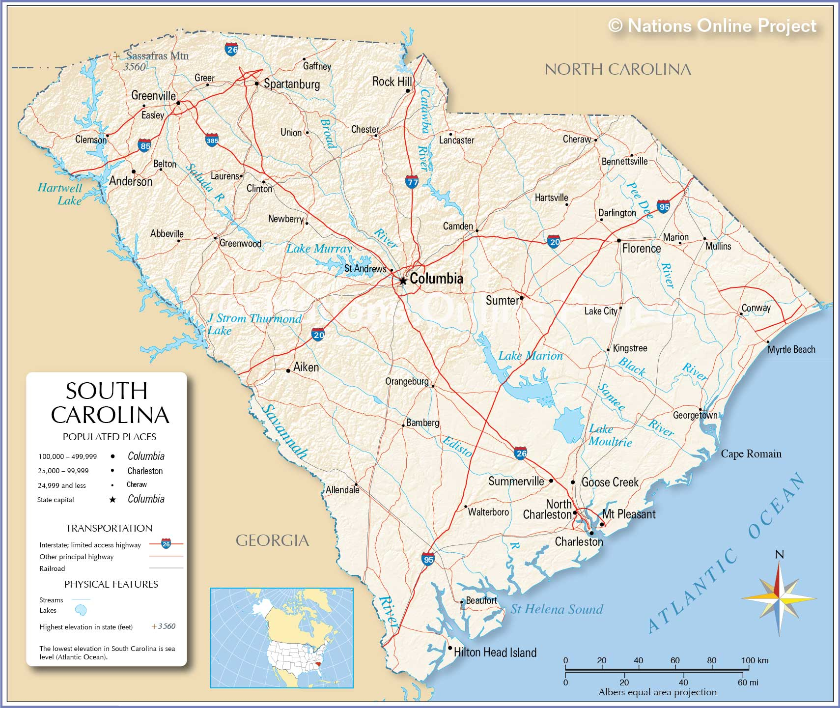 Map Of The State Of South Carolina USA Nations Online 