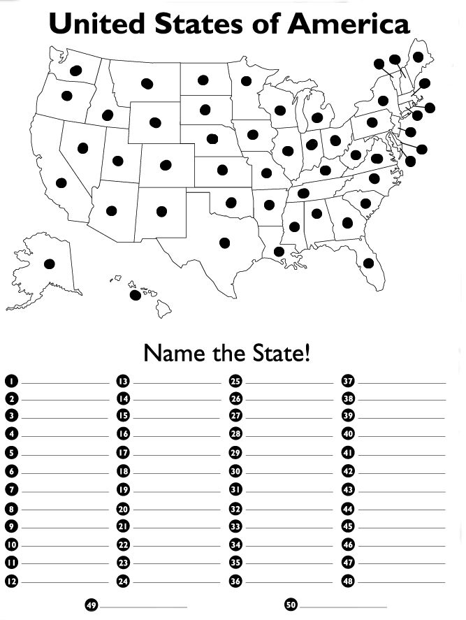 Map Of The United States With Blanks To Label Each State 