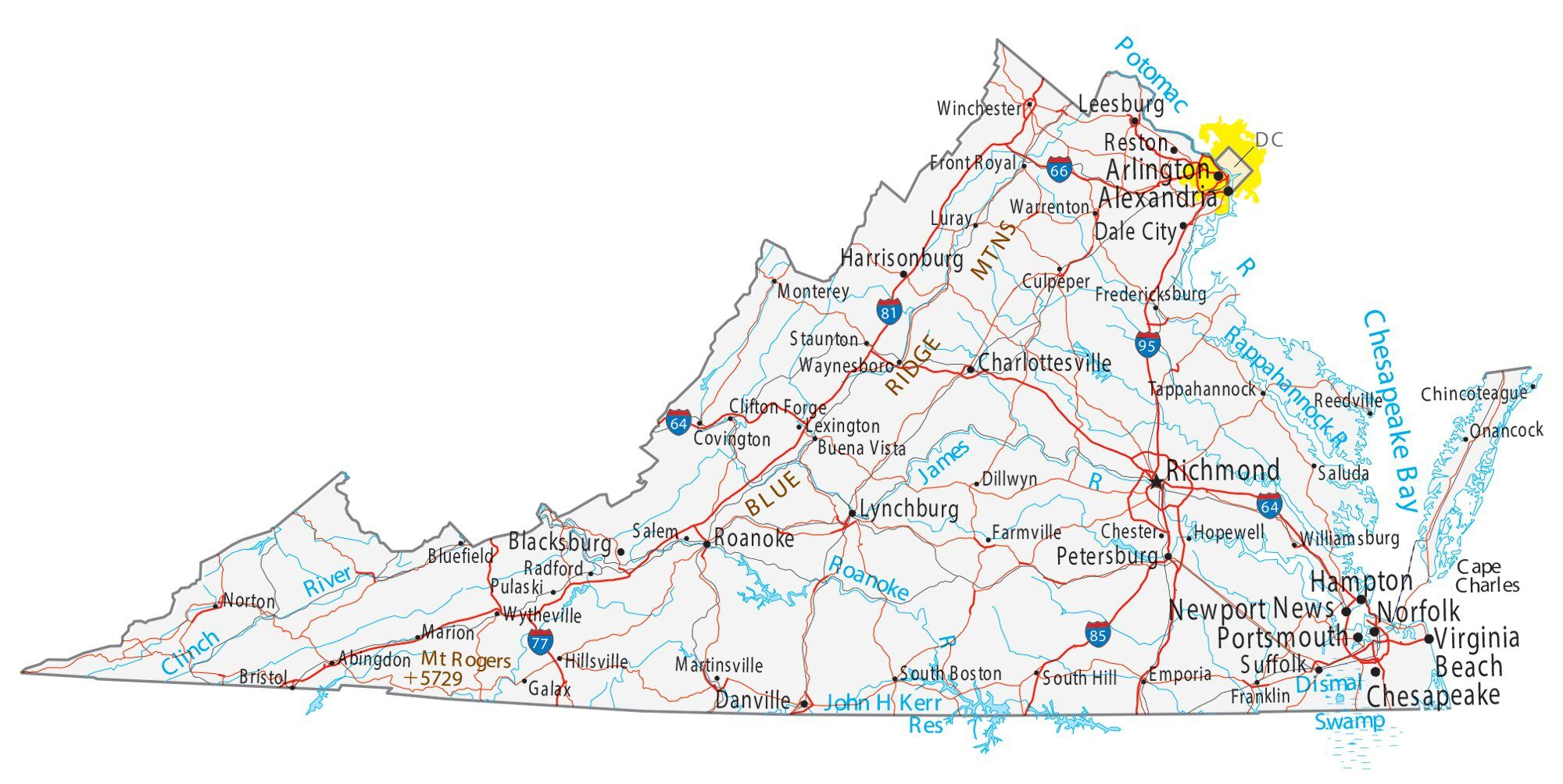 Map Of Virginia Cities And Roads GIS Geography Map Of Virginia Cities And Roads GIS Geography