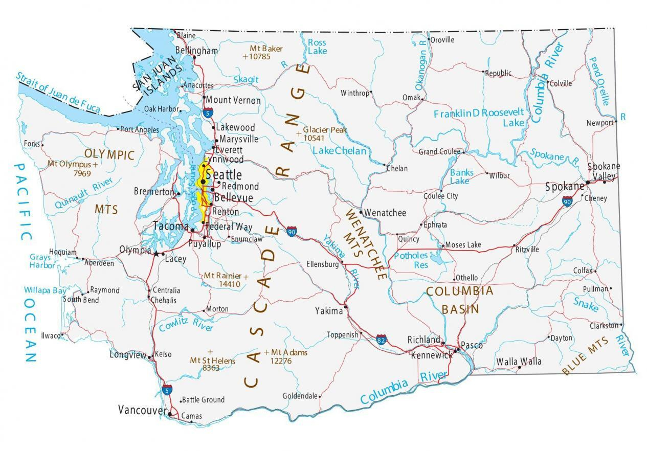 Map Of Washington Cities And Roads GIS Geography