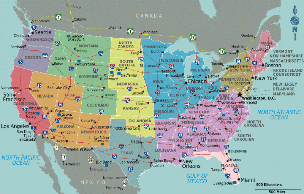 Map Usa States Major Cities Printable Map