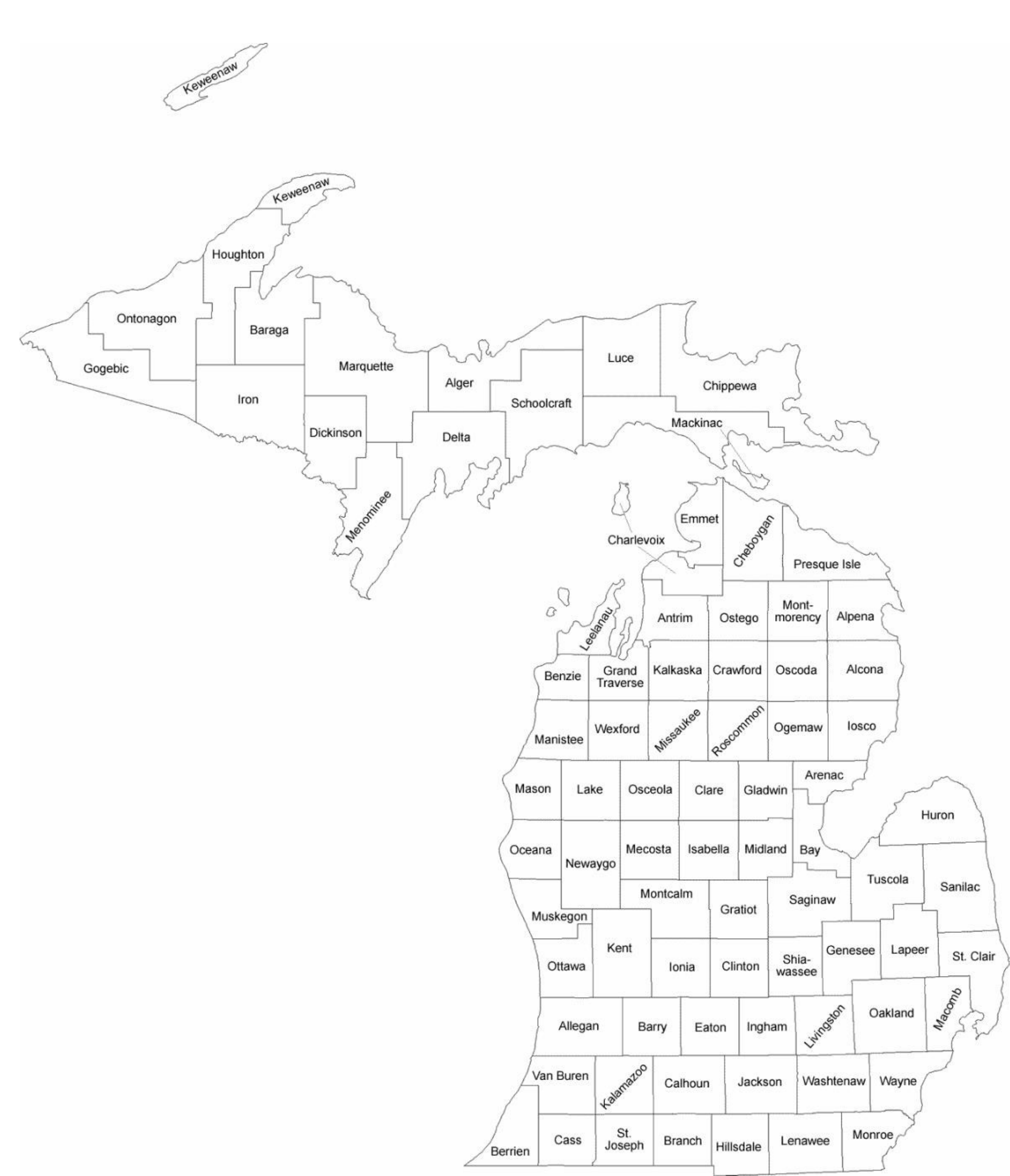 Michigan County Map With County Names Free Download