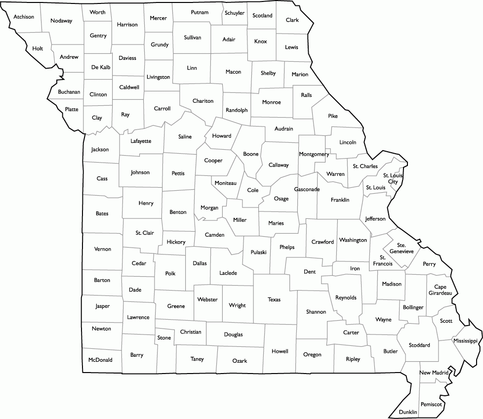 County Map Of Missouri Printable