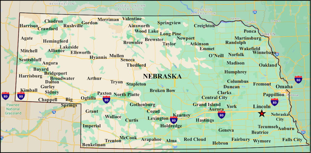 Nebraska Map Nebraska Map