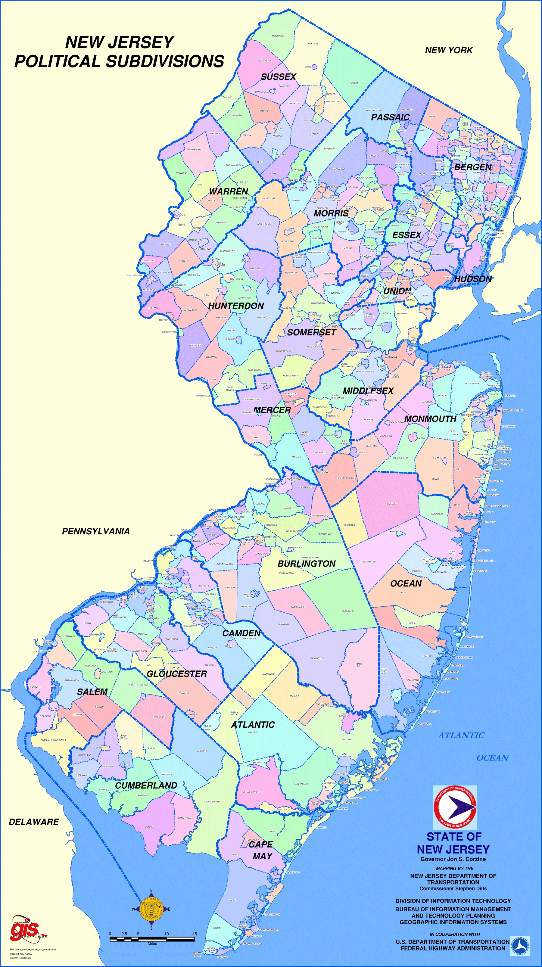 New Jersey Political Subdivisions Map Mapsof