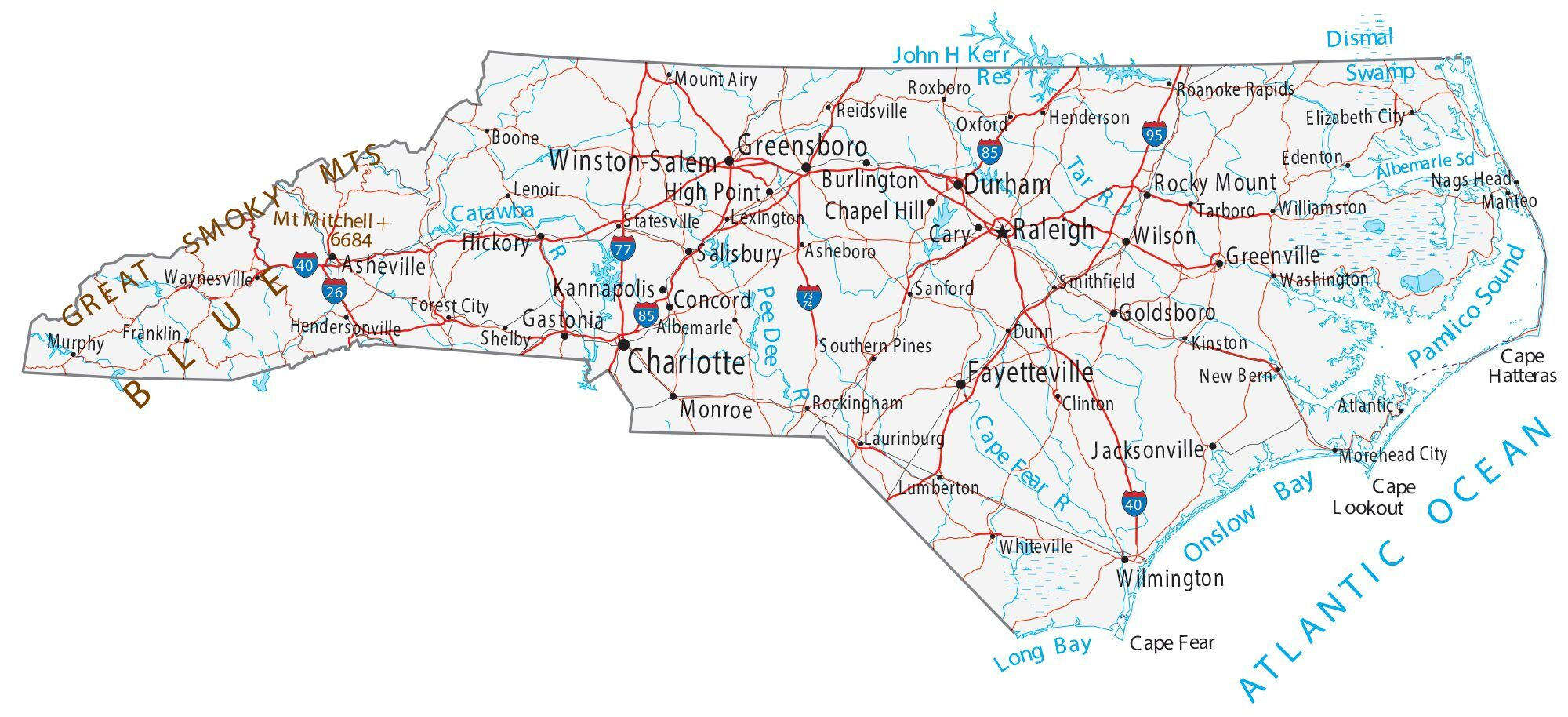 North Carolina Map Cities And Roads GIS Geography