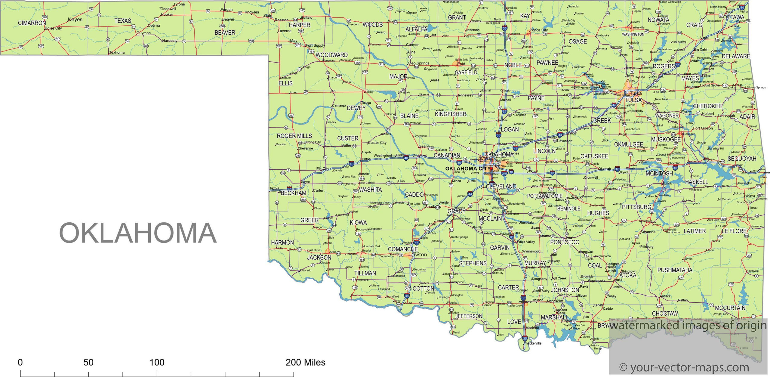 Oklahoma State Route Network Map Oklahoma Highways Map 