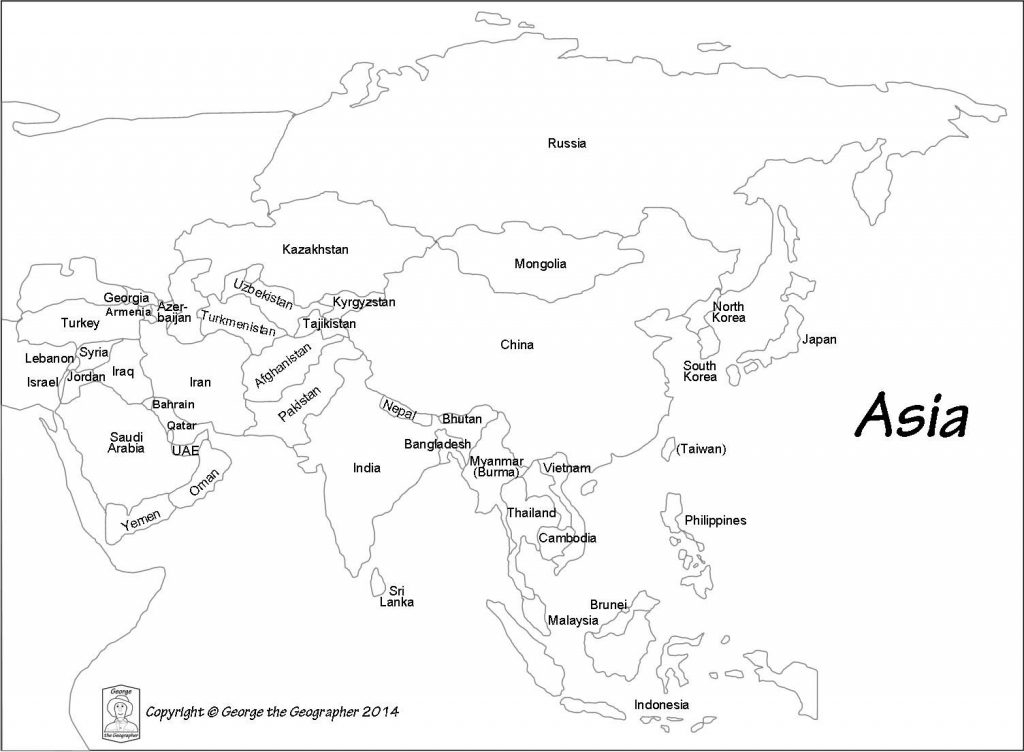 Outline Map Of Asia With Countries Labeled Blank For 