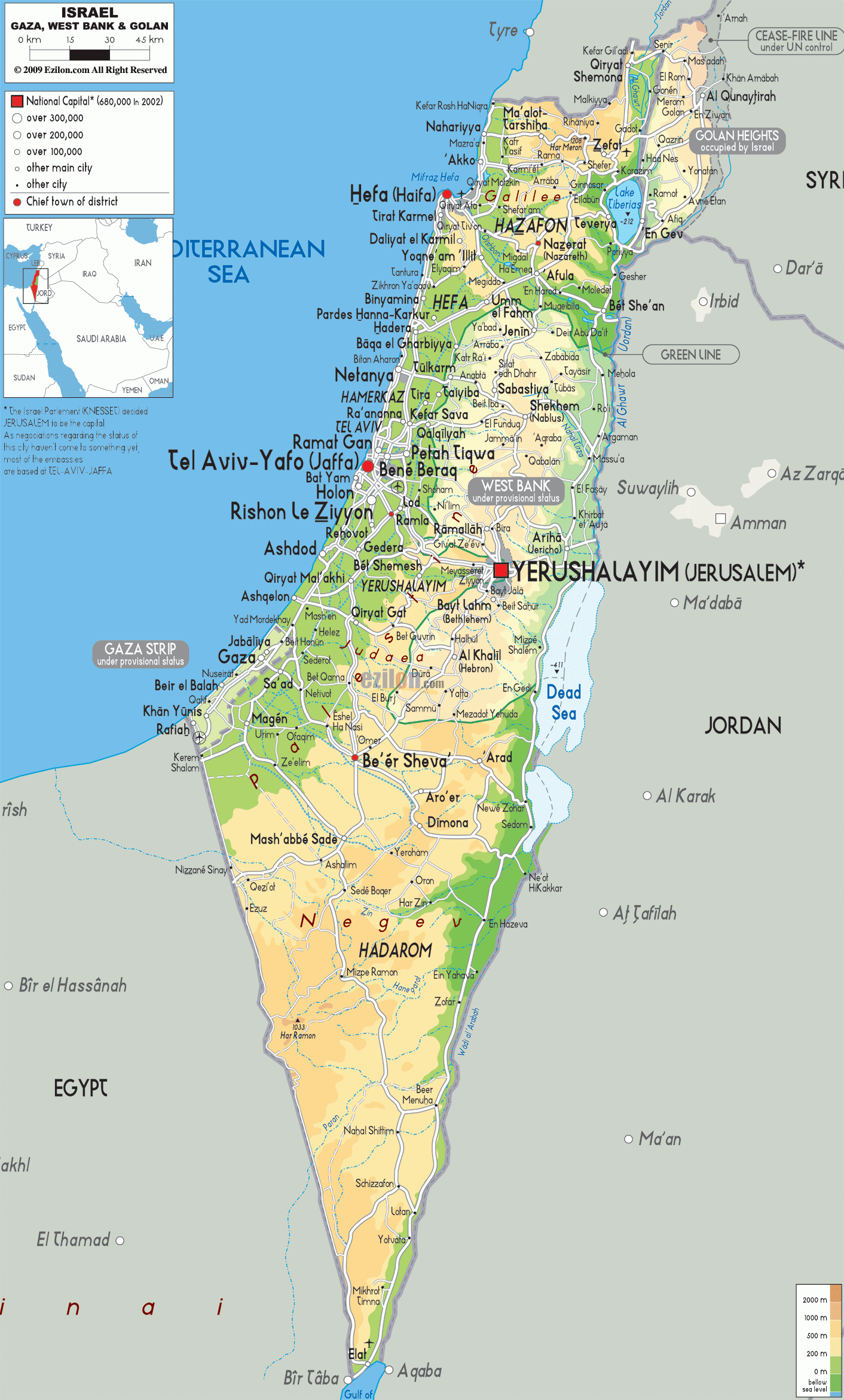 Physical Map Of Israel Ezilon Maps