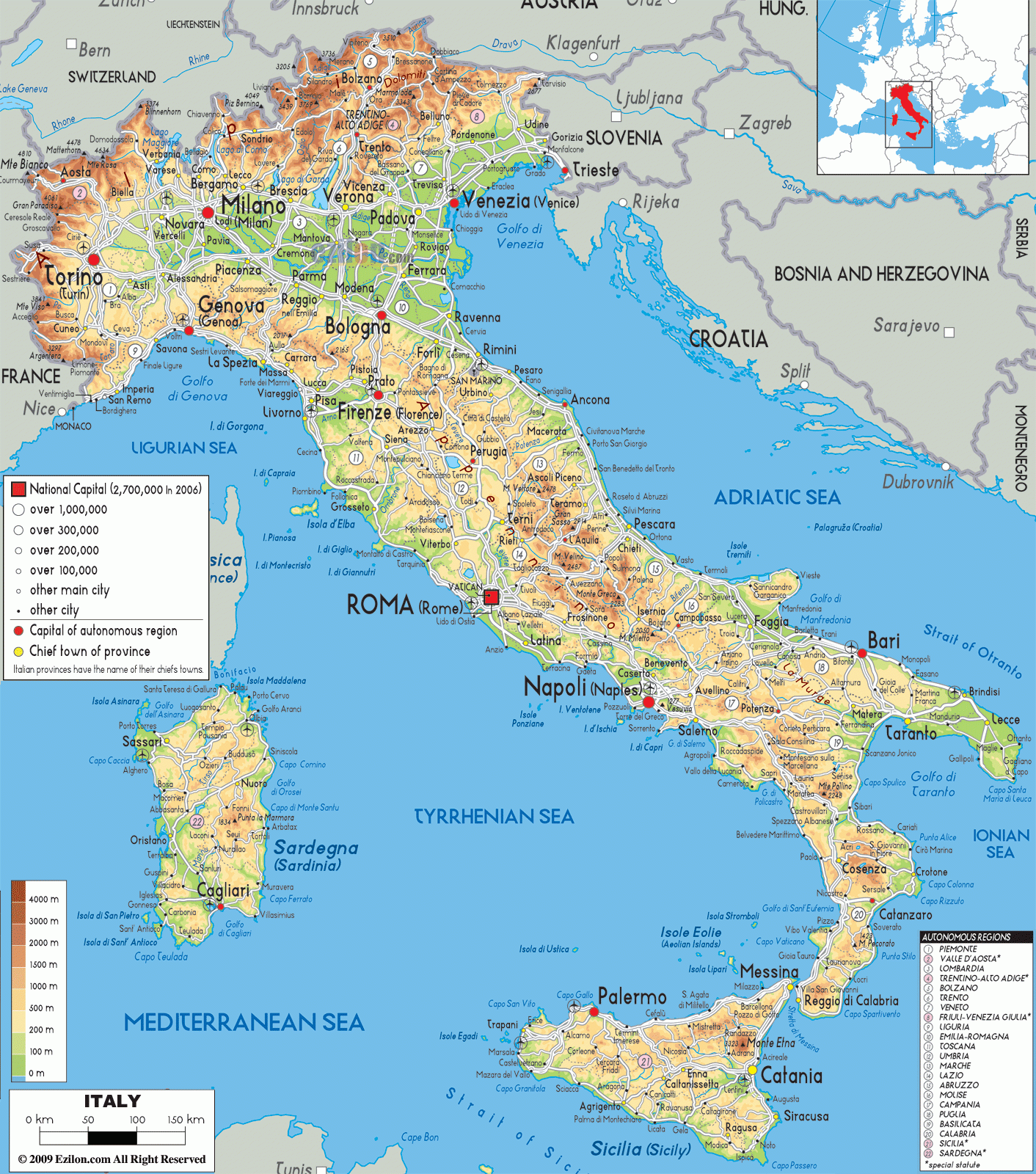 Physical Map Of Italy Ezilon Maps Physical Map Of Italy Ezilon Maps