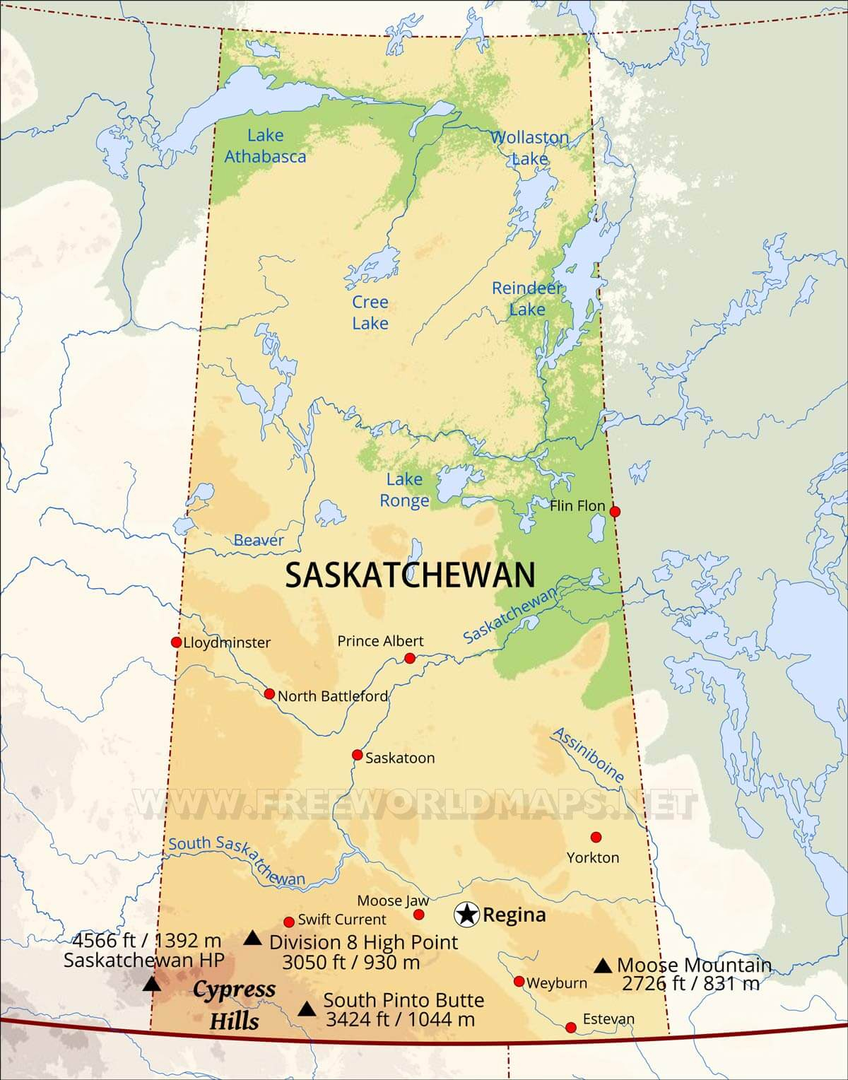Physical Map Of Saskatchewan Physical Map Of Saskatchewan