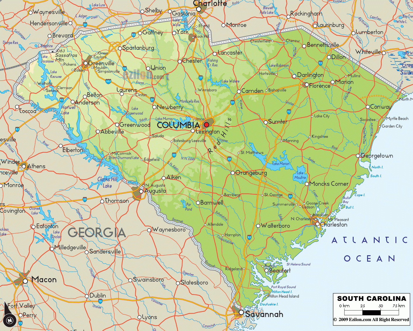Printable Map Of South Carolina Printable Map of The United States