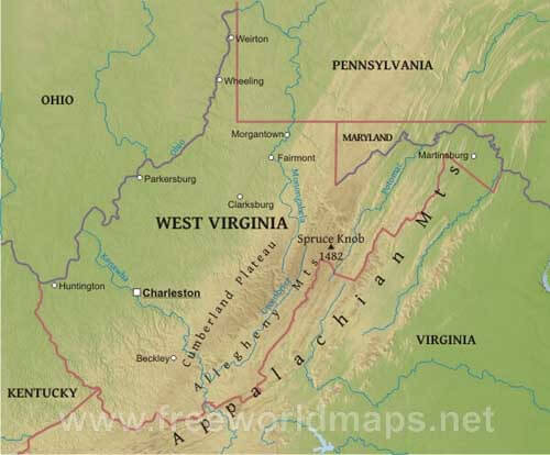 Physical Map Of West Virginia