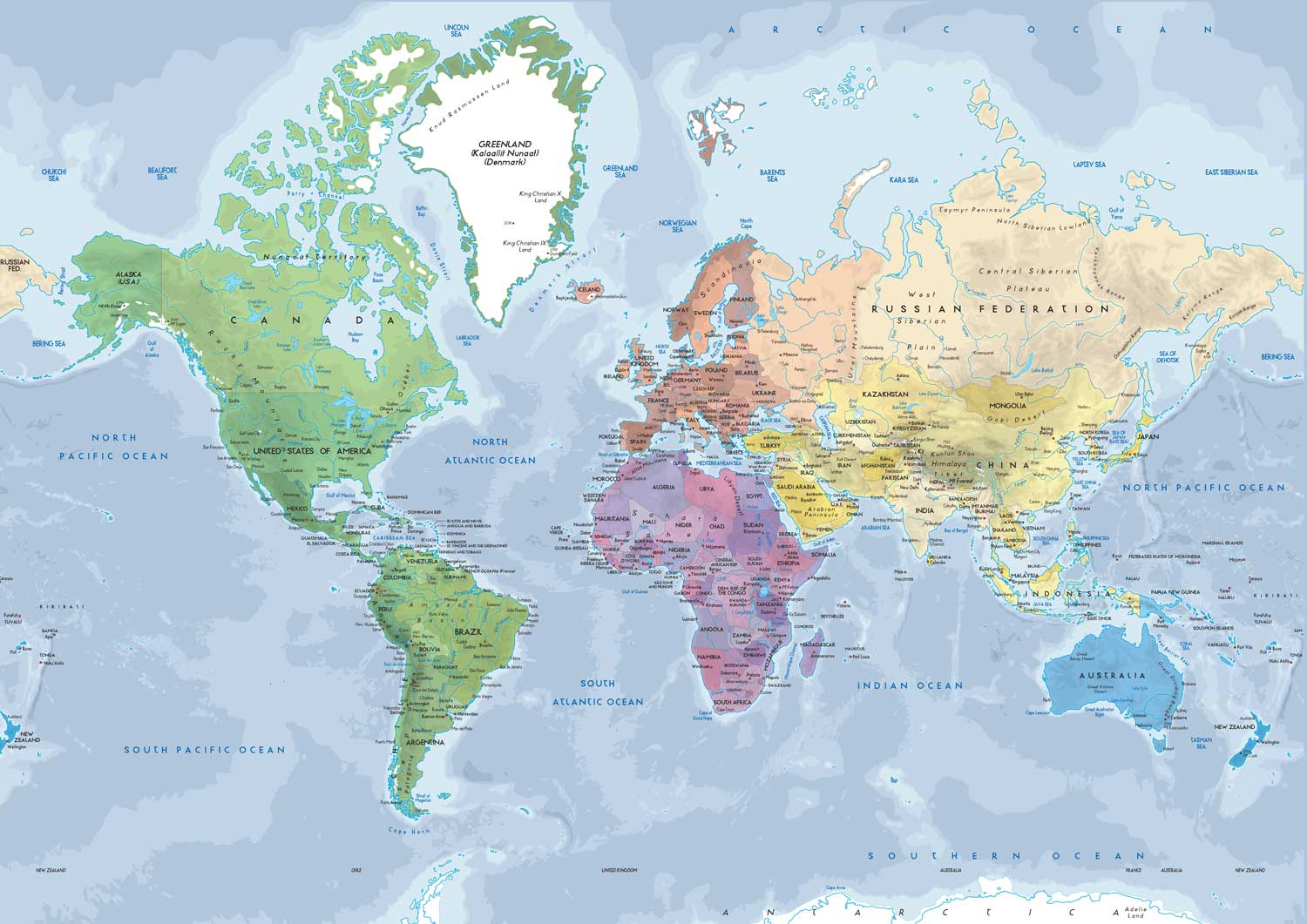 Physical Political World Map Poster Print Physical Political World Map Poster Print