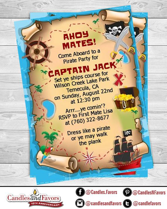 Pirate Treasure Map Printable Birthday Party Invitation Etsy