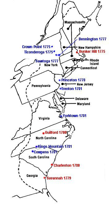 Print Map Revolutionary War Battles Show Revolutionary 