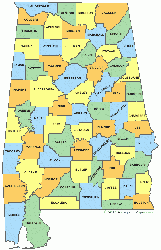 Printable Alabama Maps State Outline County Cities