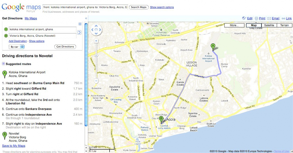 google travel directions