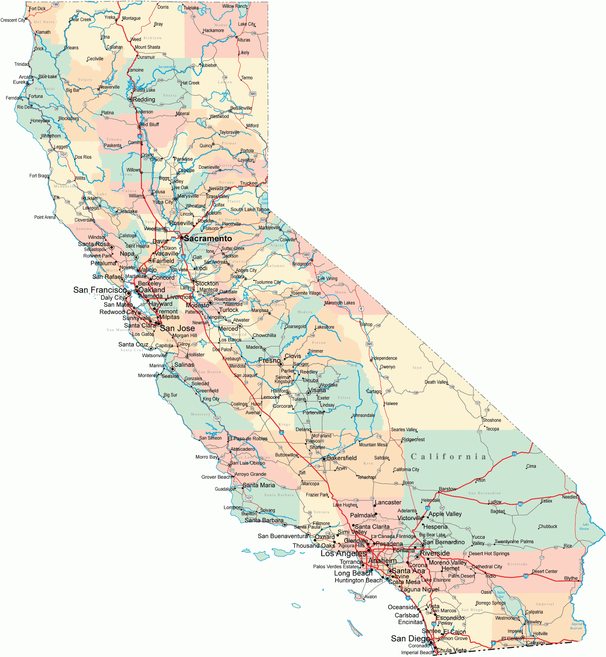 Printable Map Of Detailed Road Map Of California Road 