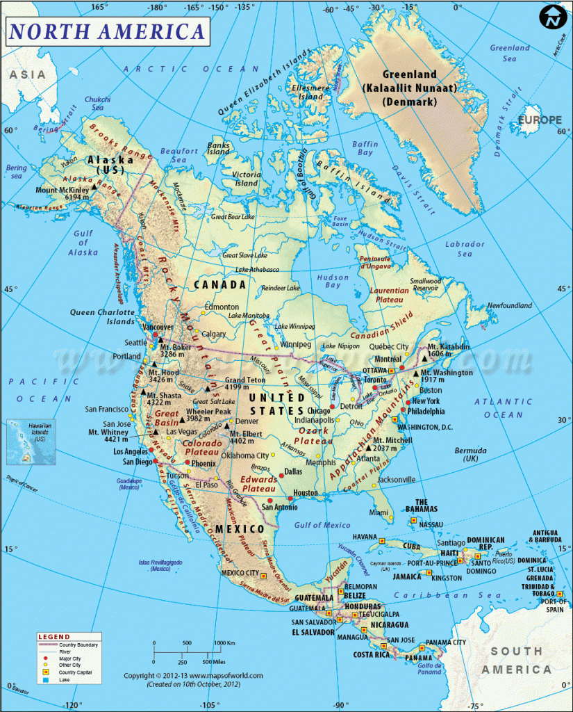 Labeled Map Of North America Printable Printable Map Of The United States