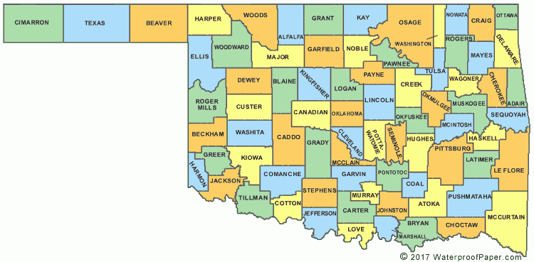 Printable Oklahoma Maps State Outline County Cities