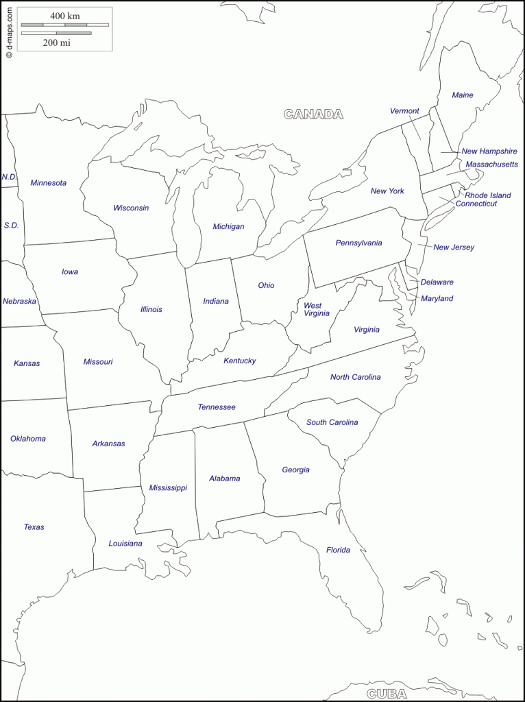 Printable Outline Map Of Eastern United States Printable 