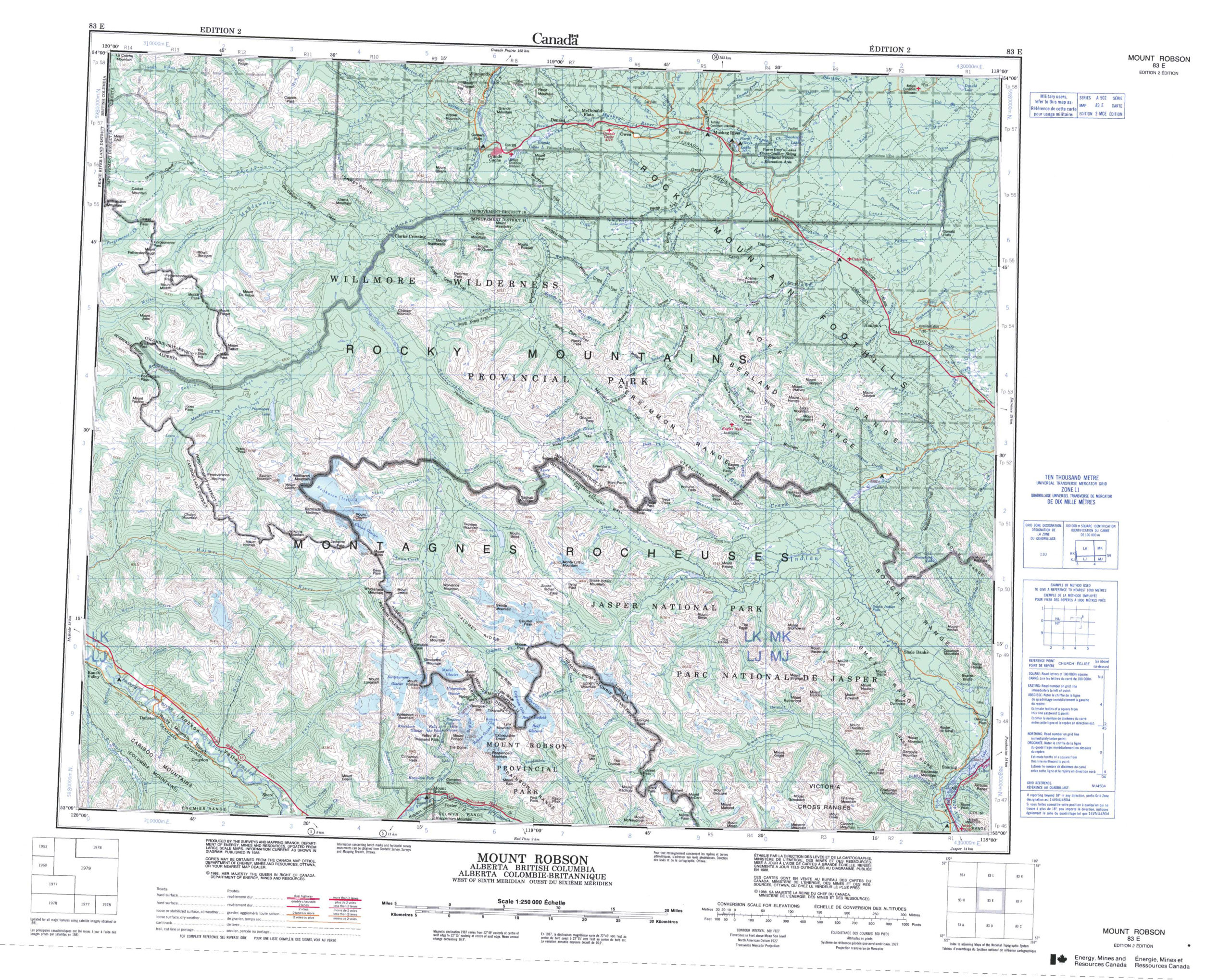 Printable Topographic Map Of Mount Robson 083E AB