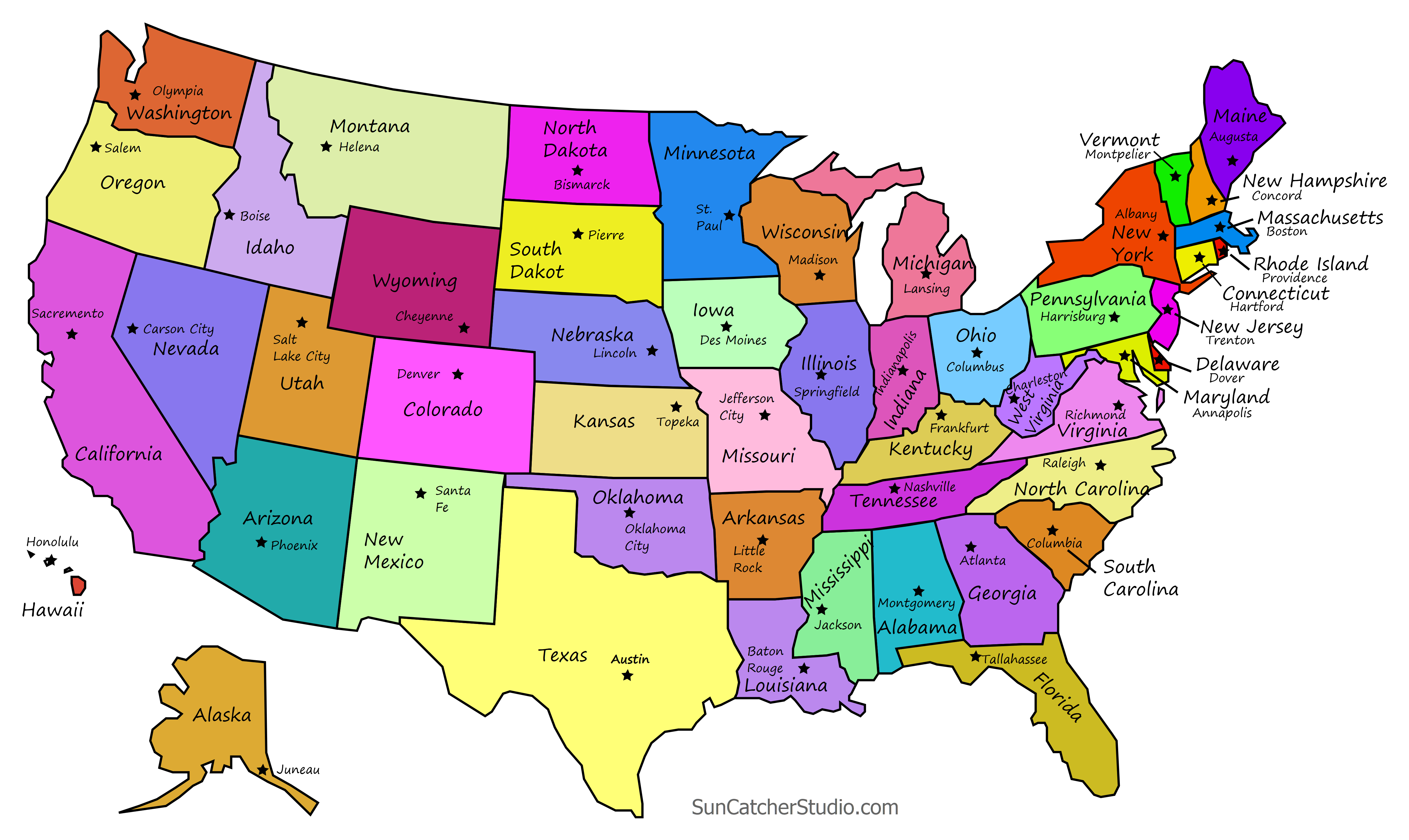 Map Of United States With State Names And Capitals United States Map