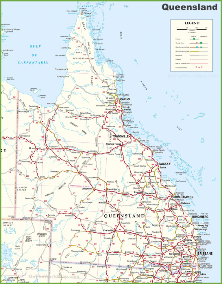 Queensland Map Road Australia 1 World Wide Maps Within