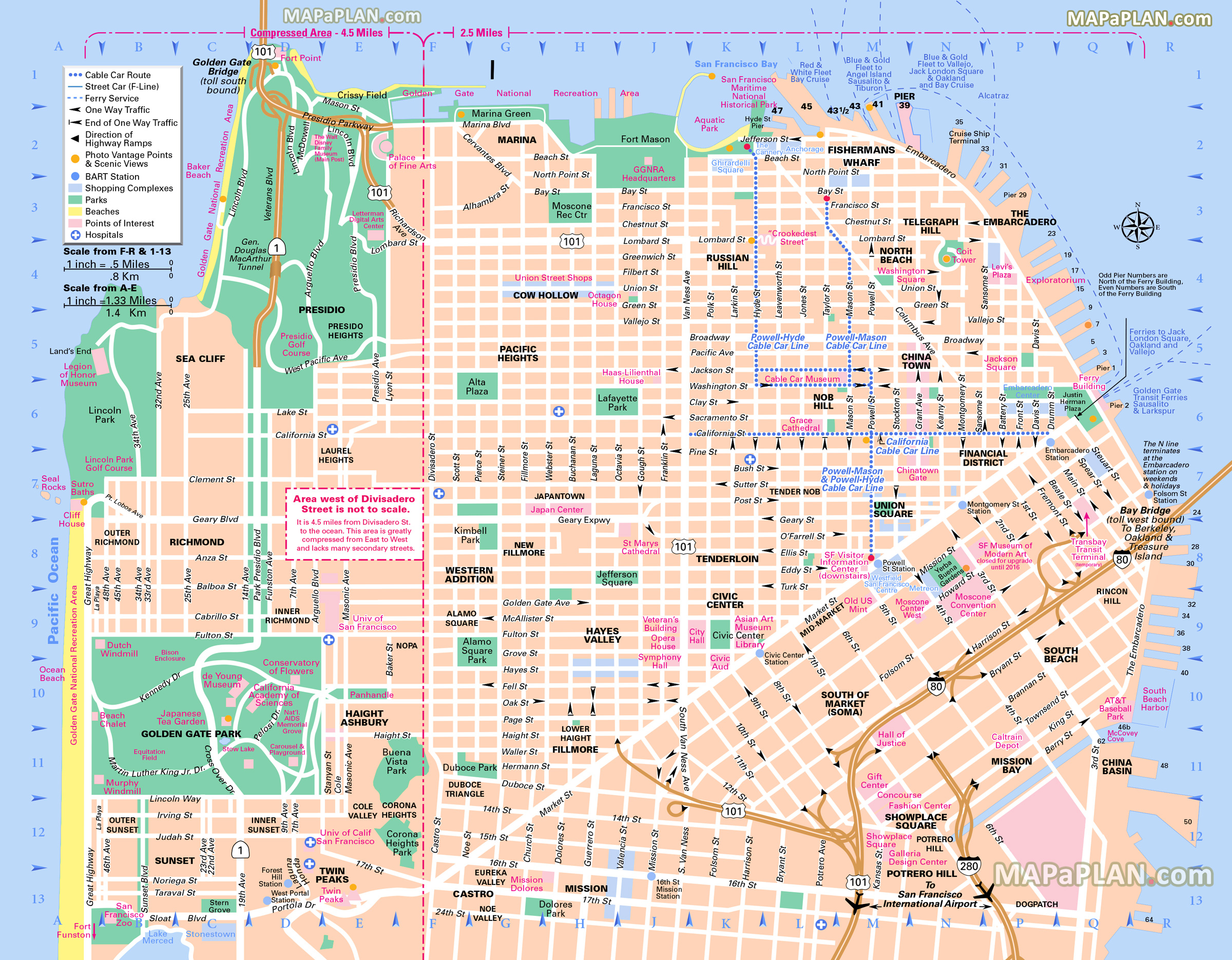 San Francisco Map Free Map Of Main Landmarks Great 