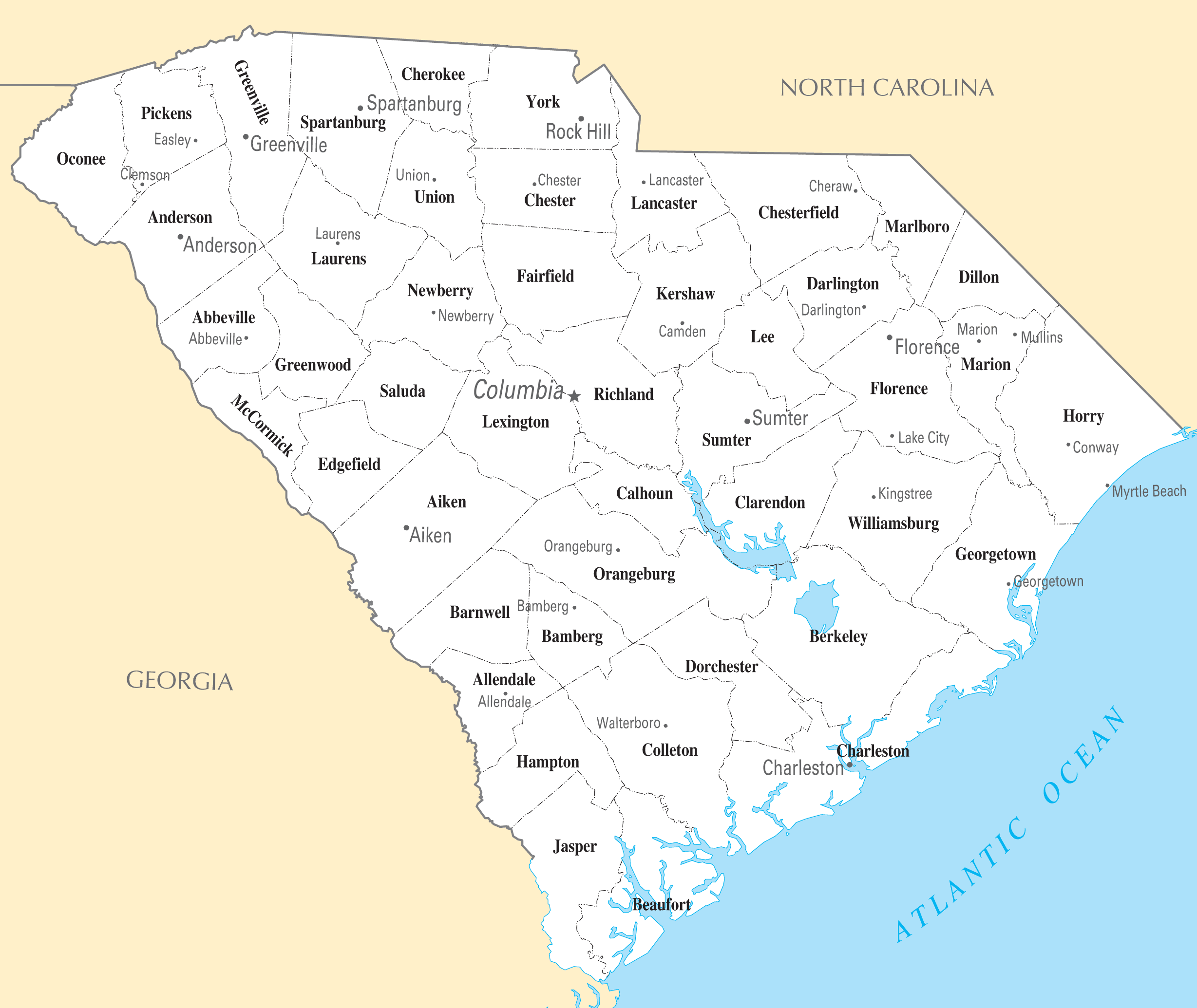 Printable Map Of South Carolina With Cities Printable Map Of The