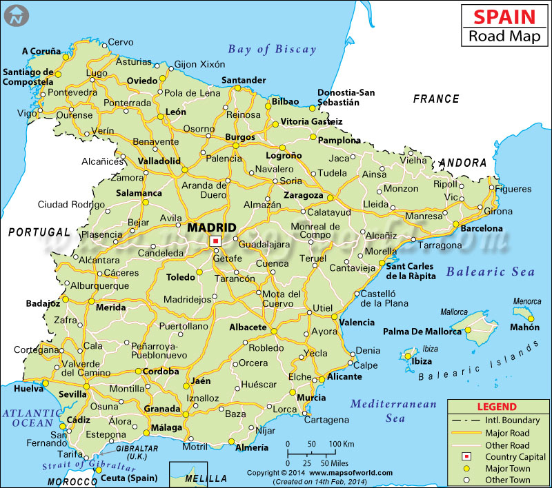 Spain Road Map Road Map Of Spain