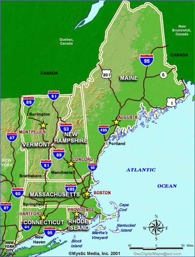 State Maps Of New England Maps For MA NH VT ME CT RI 