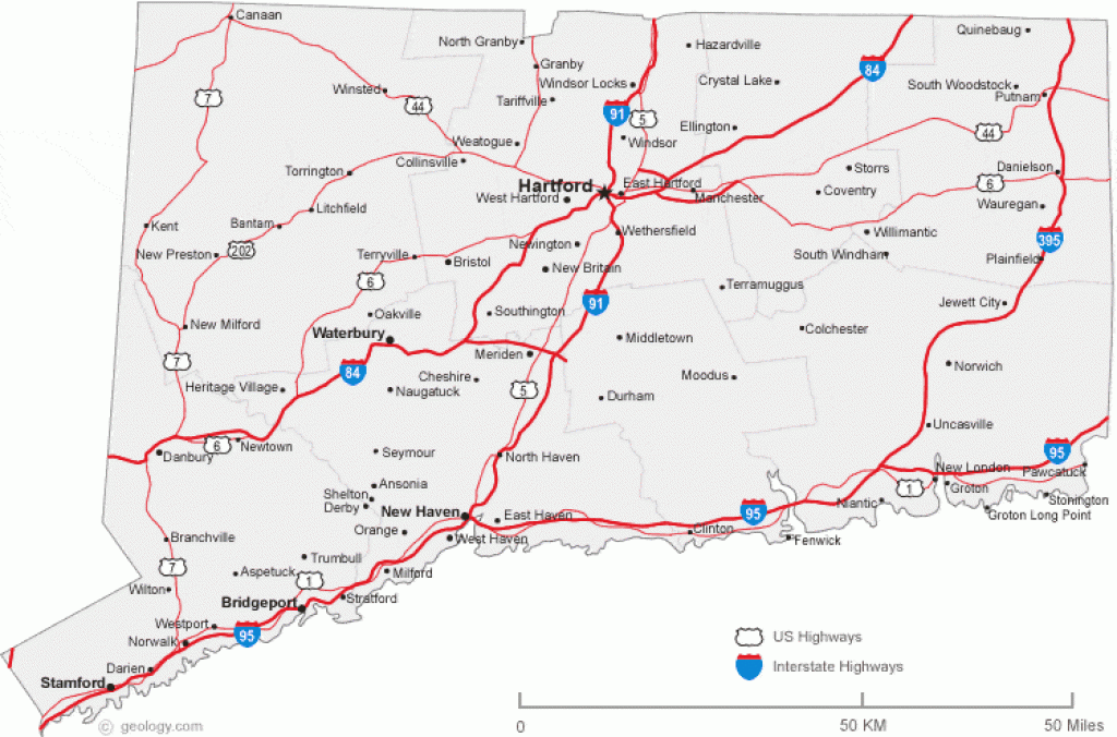 State Of Ct Map With Towns Printable Map