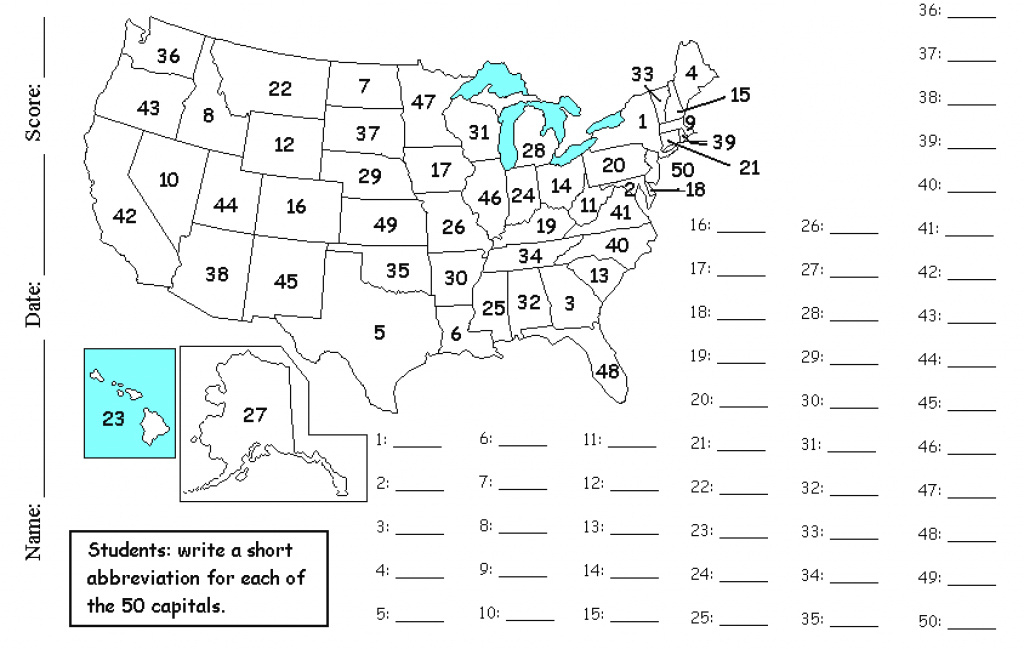 States And Capitals Map Quiz Printable Map