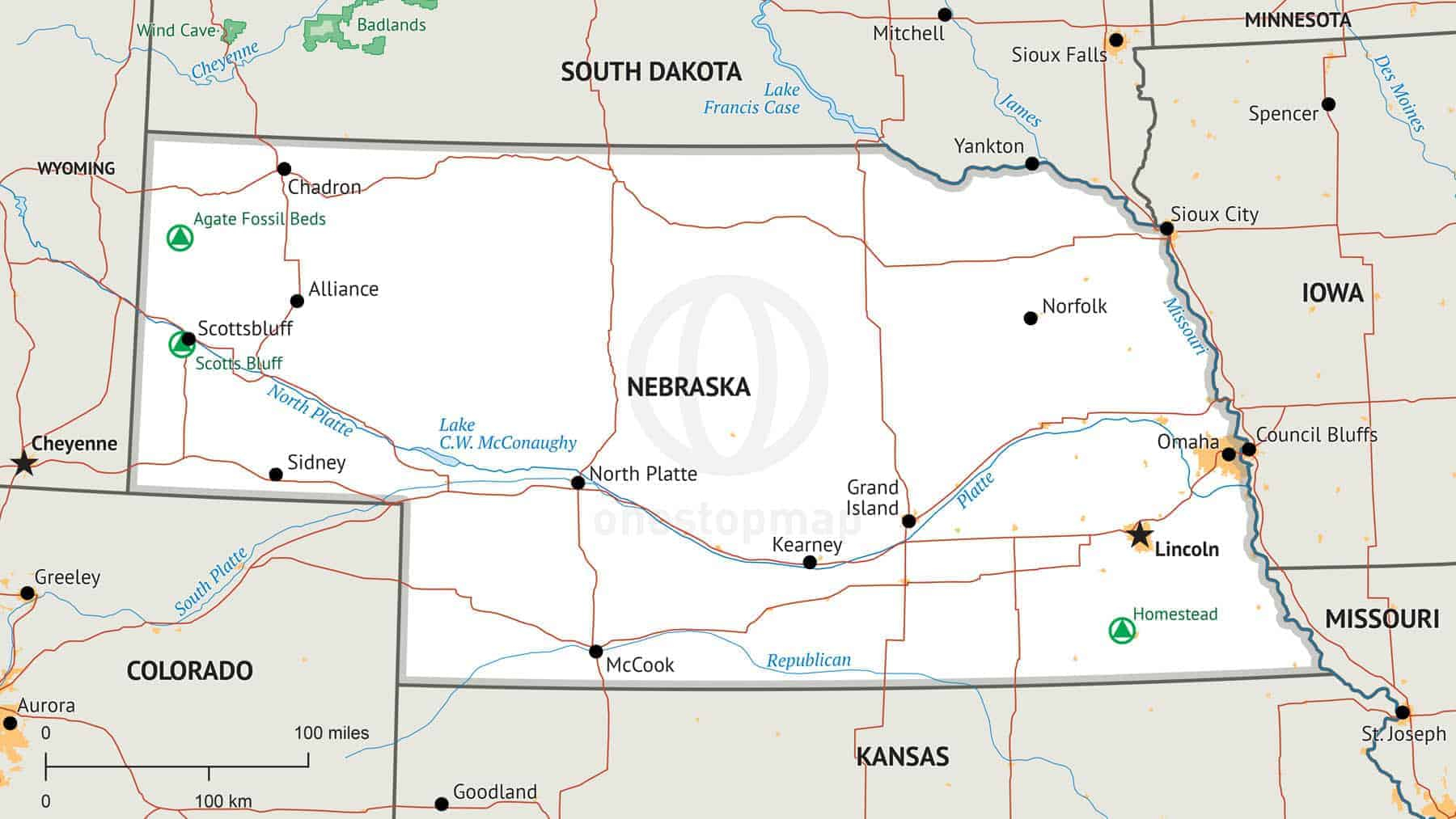 Stock Vector Map Of Nebraska One Stop Map