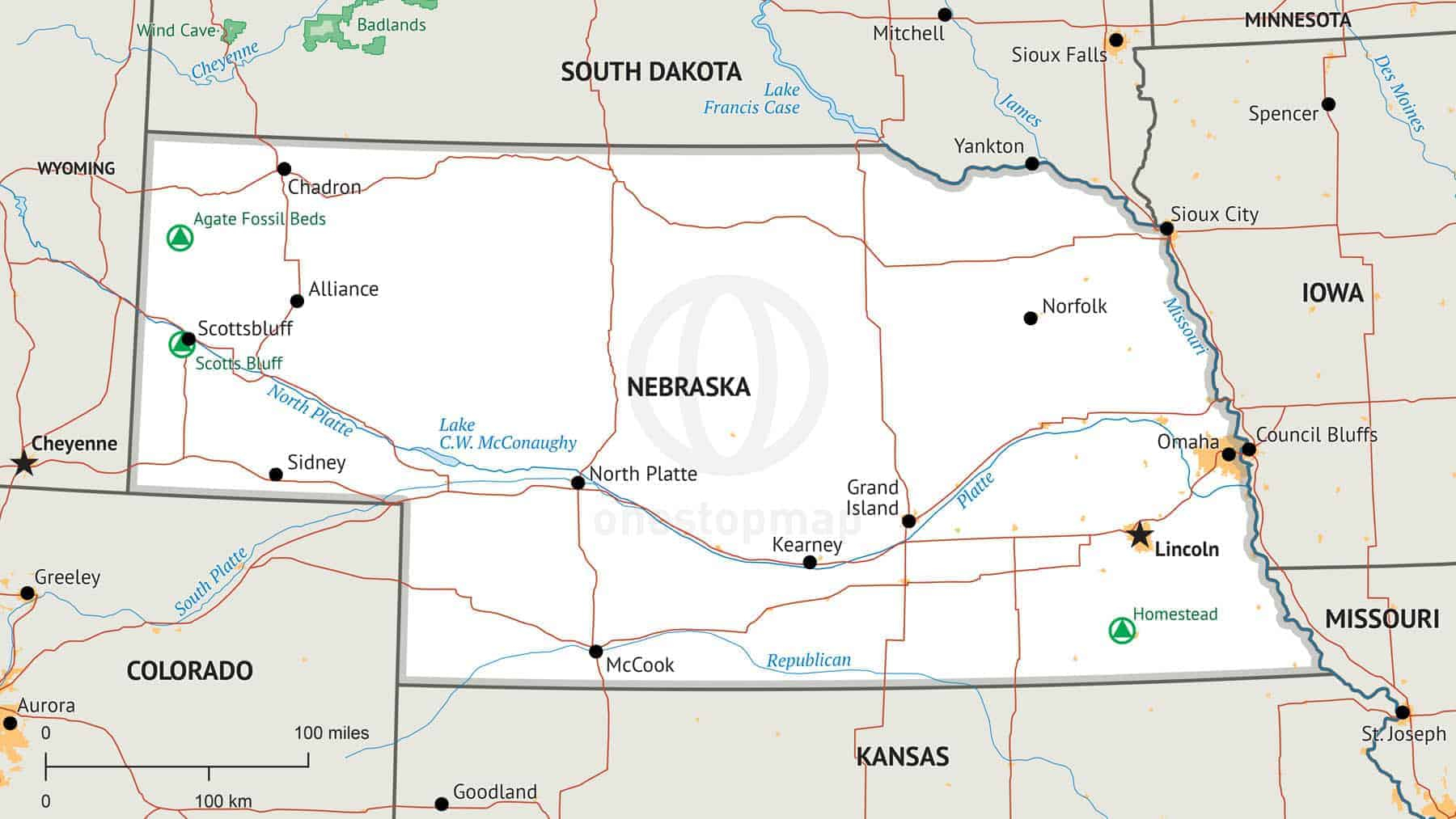 Printable Map Of Nebraska Printable Map Of The United States