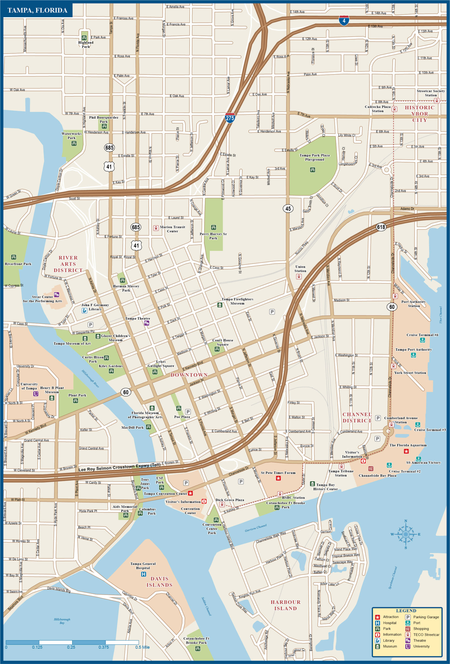 Tampa Downtown Map Digital Vector Creative Force Tampa Downtown Map Digital Vector Creative Force