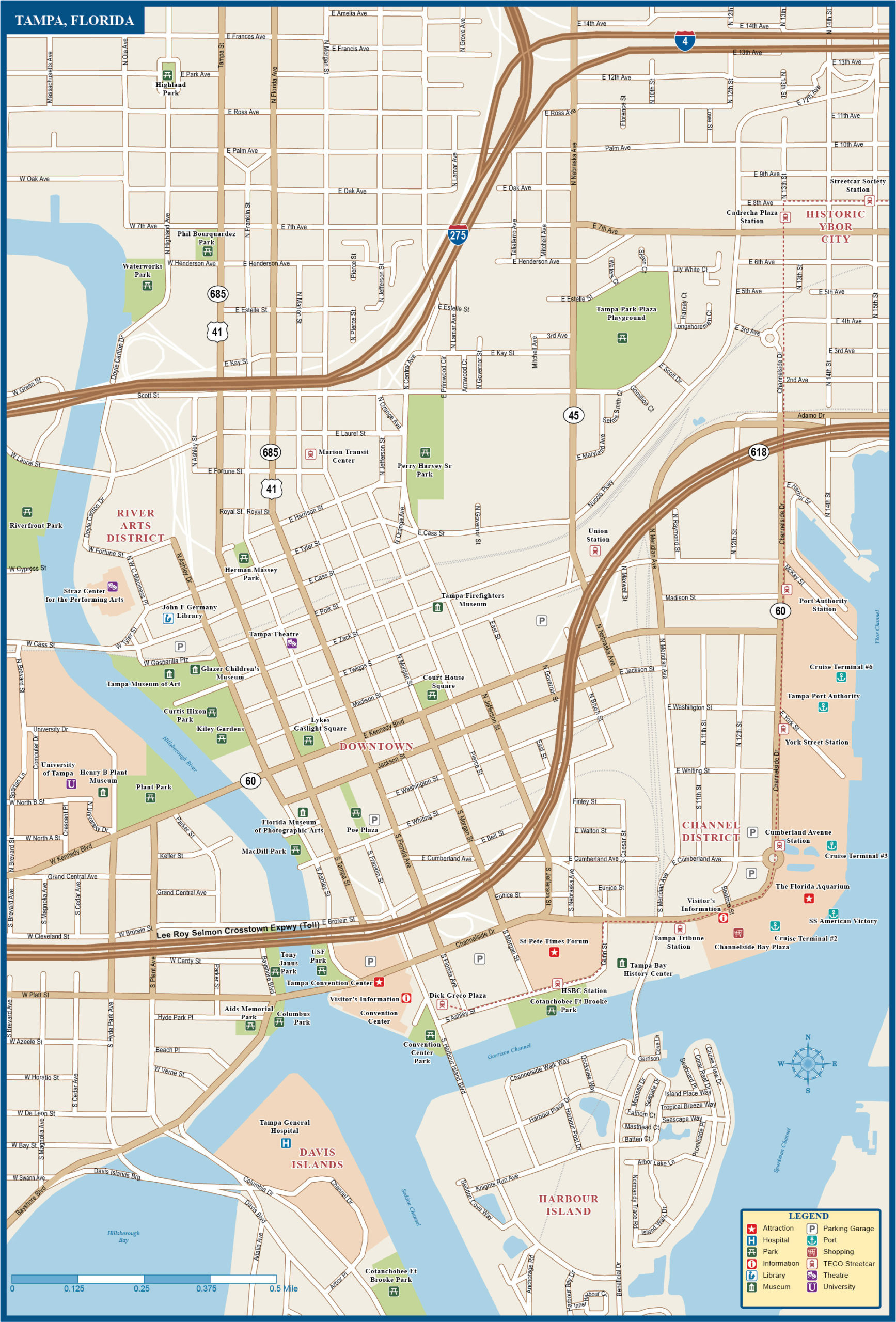 Tampa Downtown Map Digital Vector Creative Force