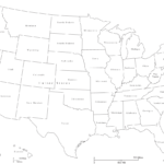 United States Black White Map With States And State