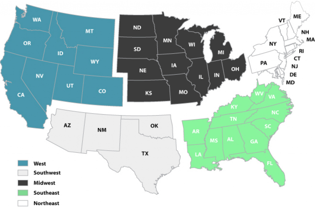 United States Map Divided Into 5 Regions Printable Map